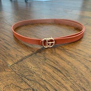Cognac designer inspired slim belt gold accent
